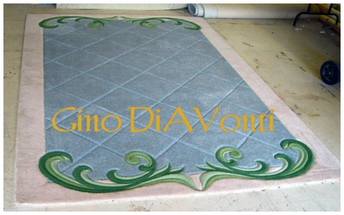 A lovely Powder Blue Custom Designed and Carved Area Rug. This Dining Room Rug is now at Home in Bonita Springs, FL.