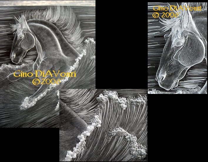 Acrylic carved horses head &copy; 2009 Gino DiAVonti. Commisson Gino to customize your home with frosted acrylic panels, stairways and more. Click here to learn more